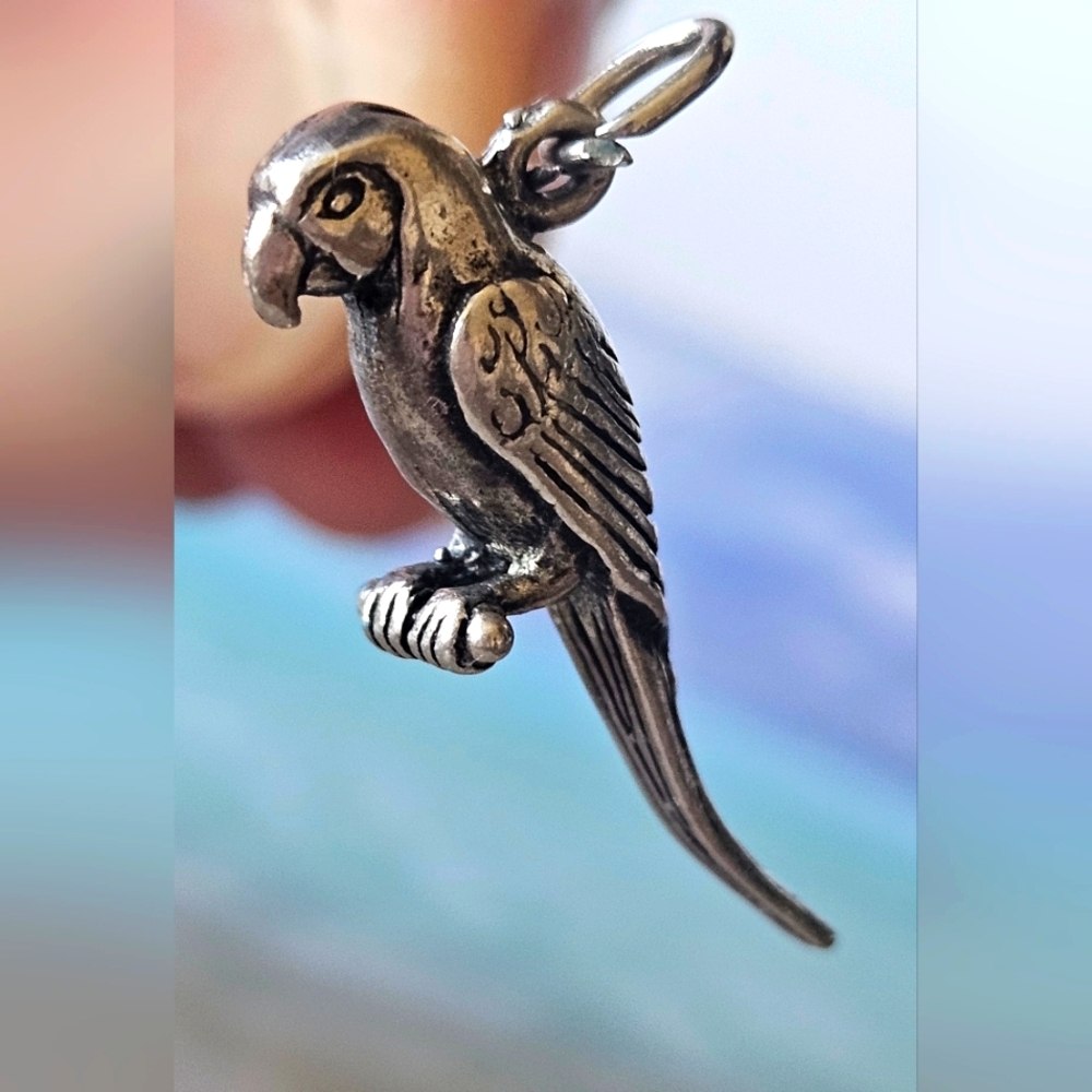 #144 Parrot Macaw Bird 3D Charm/Pendant Silver